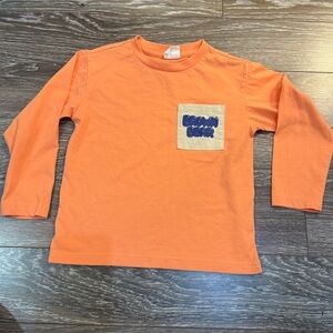 Kids Orange Long Sleeve Kids Shirt with Pocket Size 4T